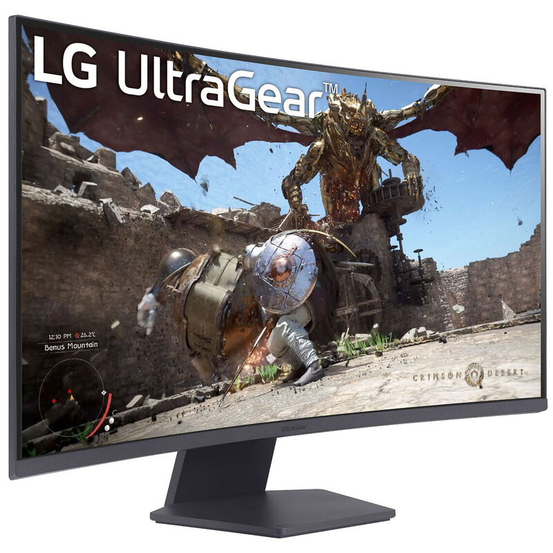 Nærbilde av skjermkurven på LG UltraGear 32GS60QC-B curved gamingskjerm 32"