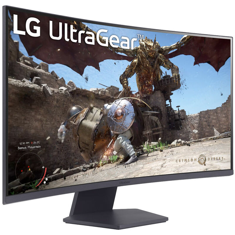 Nærbilde av LG UltraGear 32GS60QX-B curved gamingskjerm skjermflate