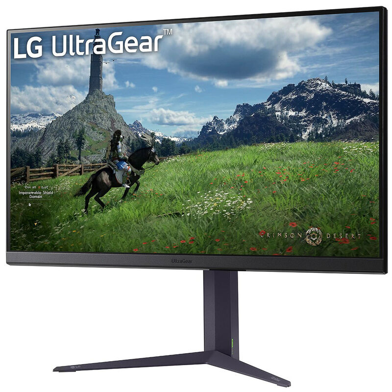 LG Ultragear 32GS85Q-B gamingskjerm montert på stativ