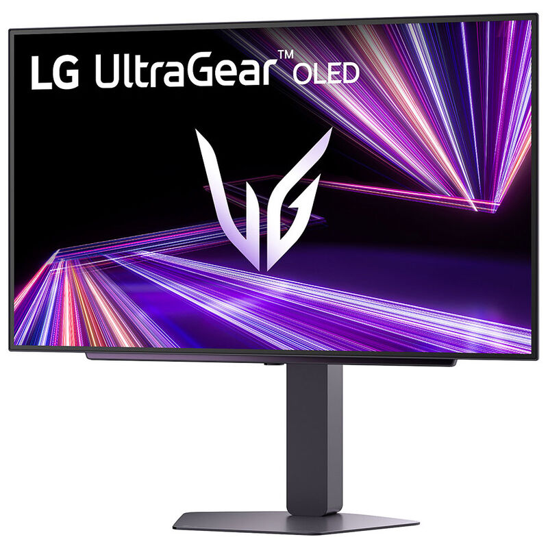 LG UltraGear OLED GX7 27GX704A-B montert på skrivebord
