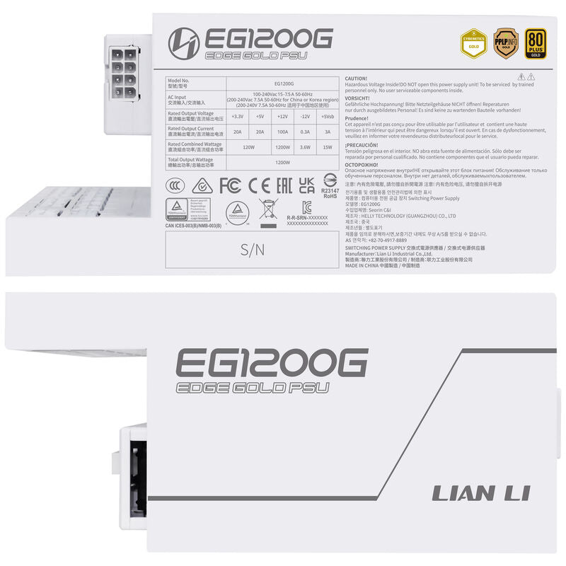 Oversikt av Lian Li EDGE GOLD 1200 strømforsyning modularitet