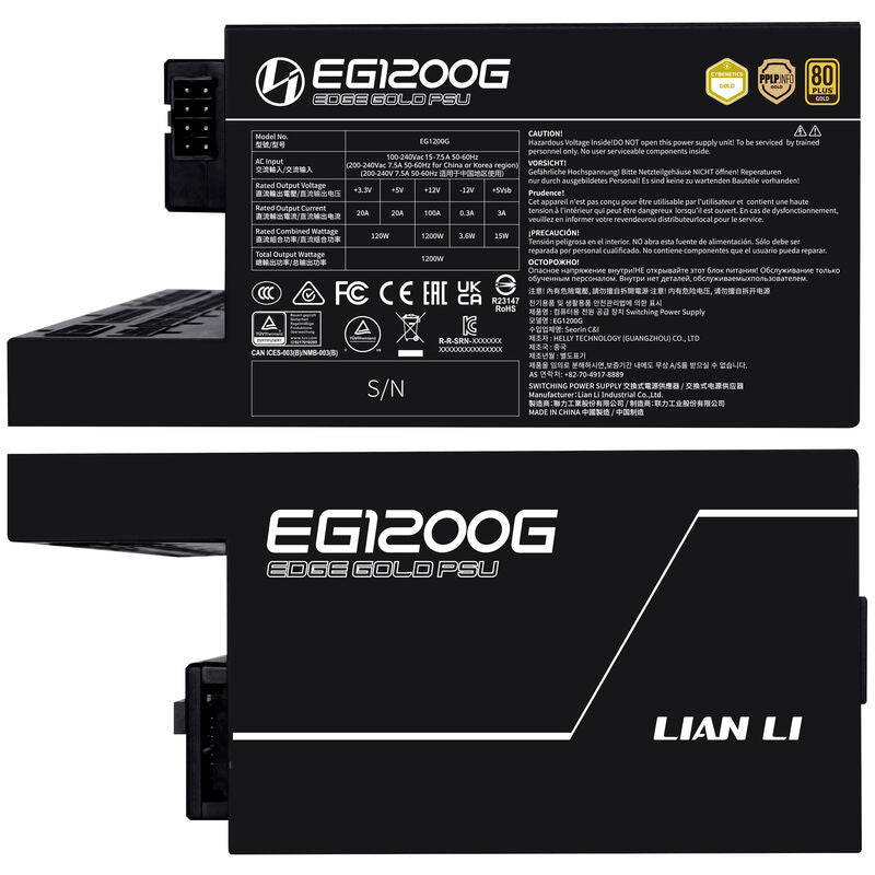 USB- og PWM-viftehub på Lian Li EDGE GOLD 1200 strømforsyning