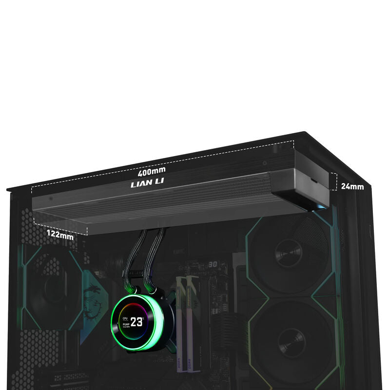Lian Li HYDROSHIFT II LCD-C 360N Fanless ARGB nærbilde av LCD-skjerm