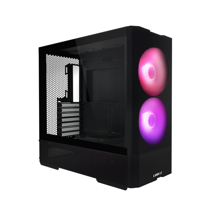 Detalj av Lian Li LANCOOL 207 kabinett midtårn ATX herdet glass svart