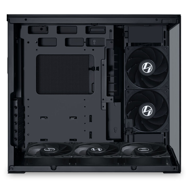Lian Li O11 Dynamic Mini V2 Flow kabinett nærbilde av vertikal GPU-holder