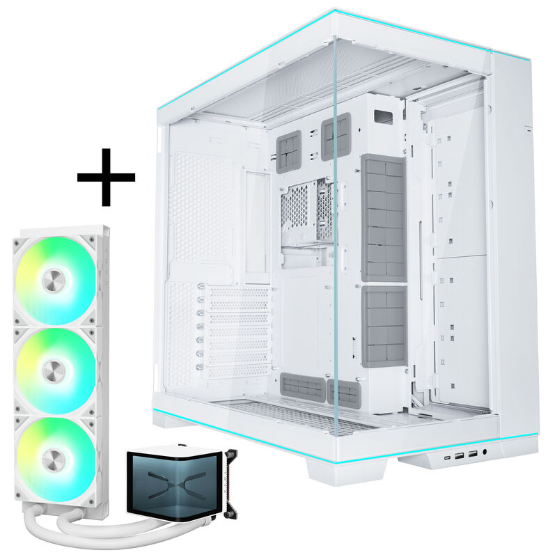 Lian Li O11D EVO RGB + TRYX PANORAMA ARGB AIO vannkjøling 360 mm hvit forfra