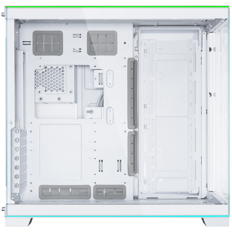 Lian Li O11D EVO RGB + TRYX PANORAMA ARGB AIO vannkjøling 360 mm hvit montert i PC