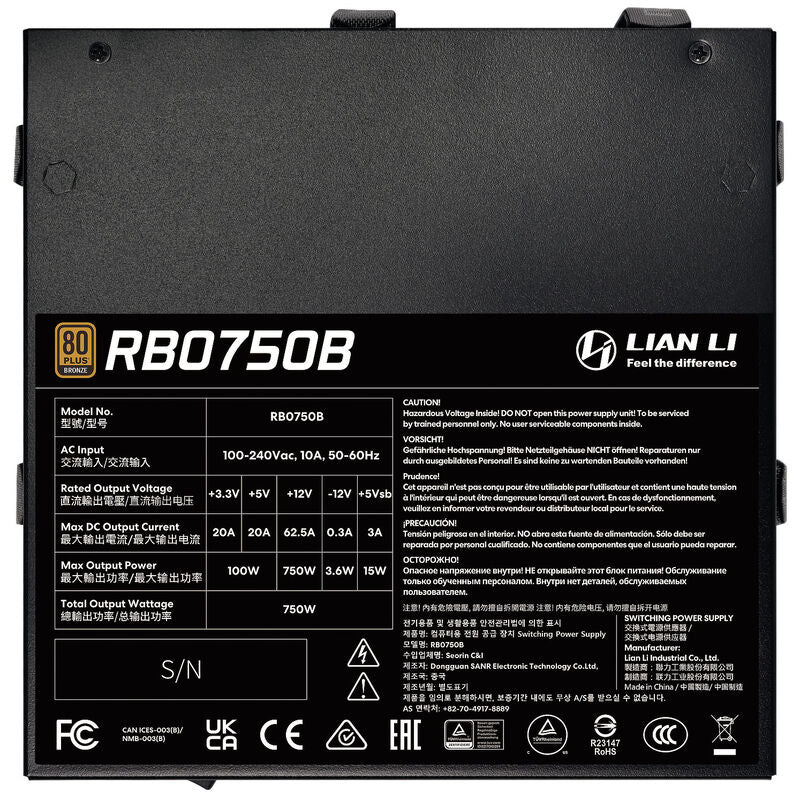 Lian Li RB Series strømforsyning 750 W detalj kabelstyring