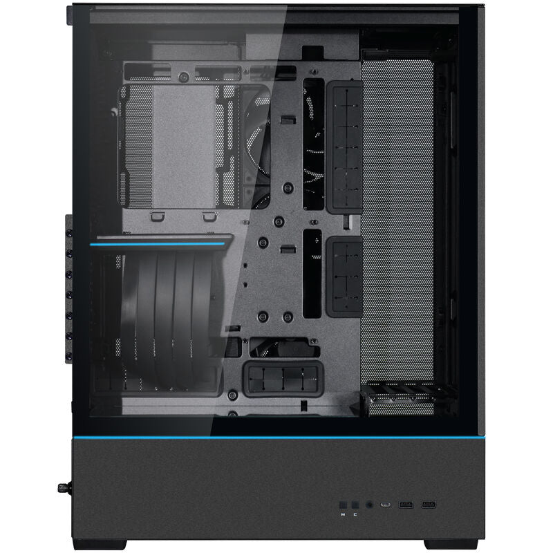 Detalj av sidepanel i herdet glass på Lian Li SUP-01 kabinett