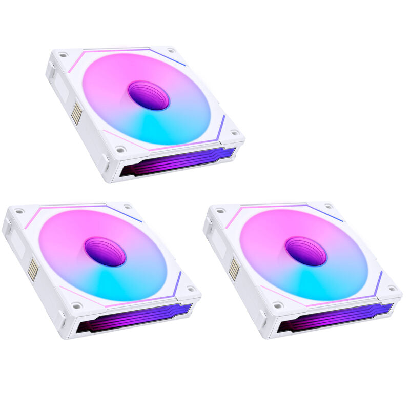 Lian Li UNI FAN SL-INF 120 Reverse Blade ARGB PWM vifte 3-pakning hvit forfra