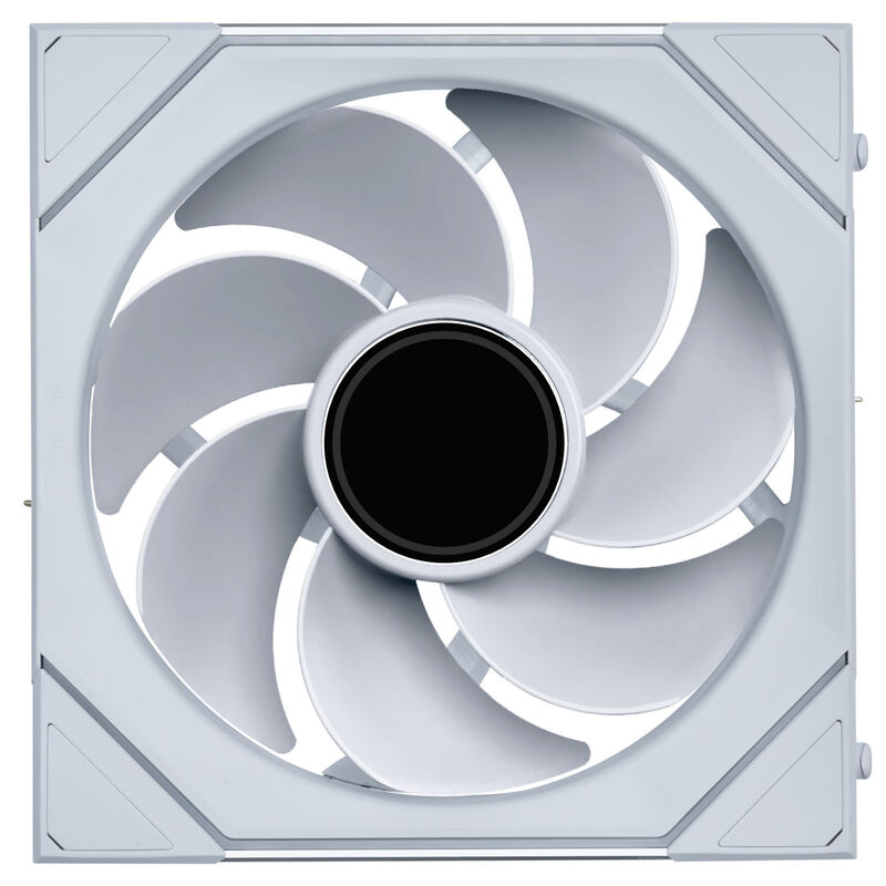 Lian Li UNI FAN SL-INF 140 Wireless ARGB Reverse Blade vifte hvit montert i PC