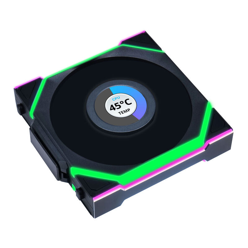 Detalj av Lian Li UNI FAN SL Wireless LCD vifte 120 mm ARGB PWM hvit