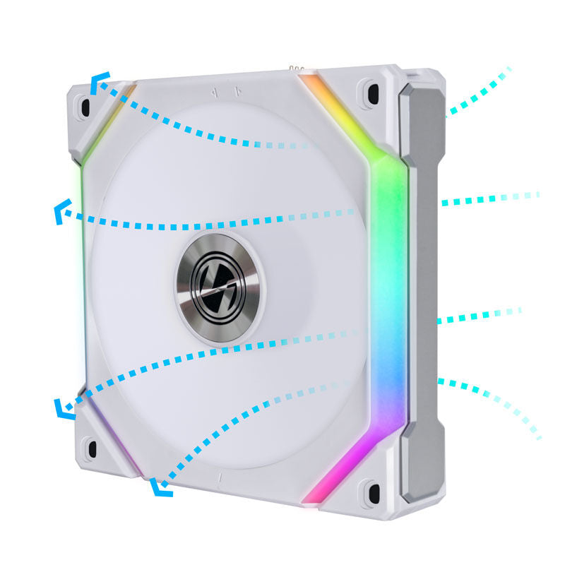 Detalj av Lian Li UNI FAN SL120 V2 ARGB Reverse Blade PWM vifte 120 mm hvit