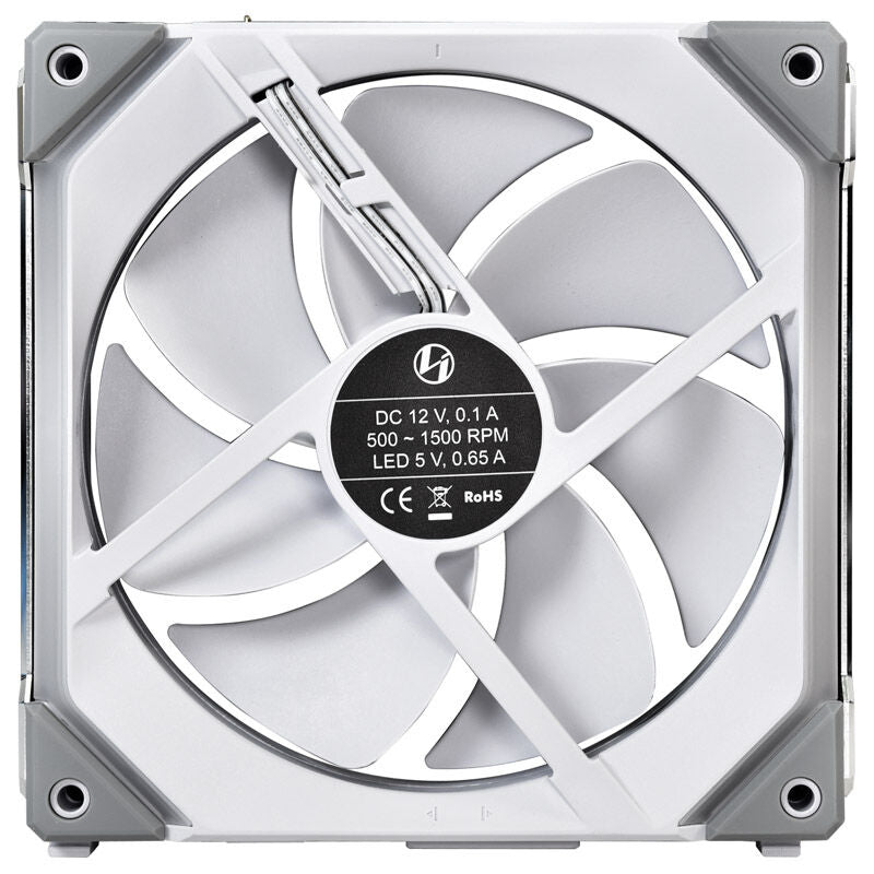 Lian Li UNI FAN SL140 ARGB PWM vifte 2-pack hvit montert i PC