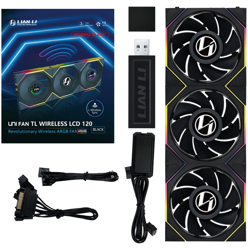 Lian Li UNI FAN TL-LCD Wireless Reverse vifte 3-pk 120 mm - Lian Li