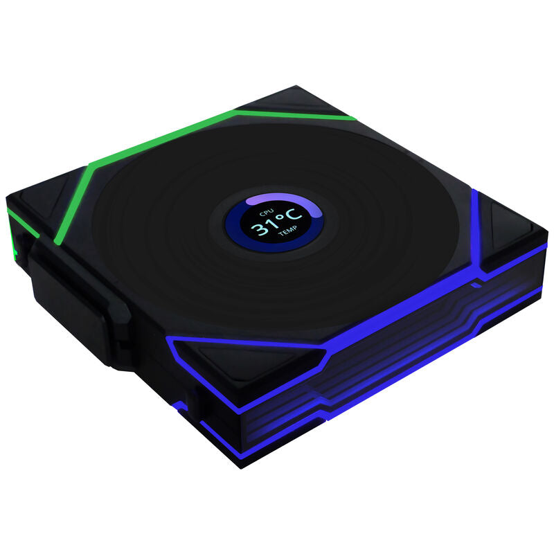 Nærbilde av Lian Li UNI FAN TL Wireless LCD vifte 3-pack hvit