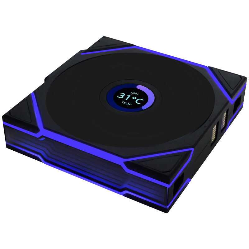 Detalj av LCD-display på Lian Li UNI FAN TL Wireless LCD vifte 3-pack hvit