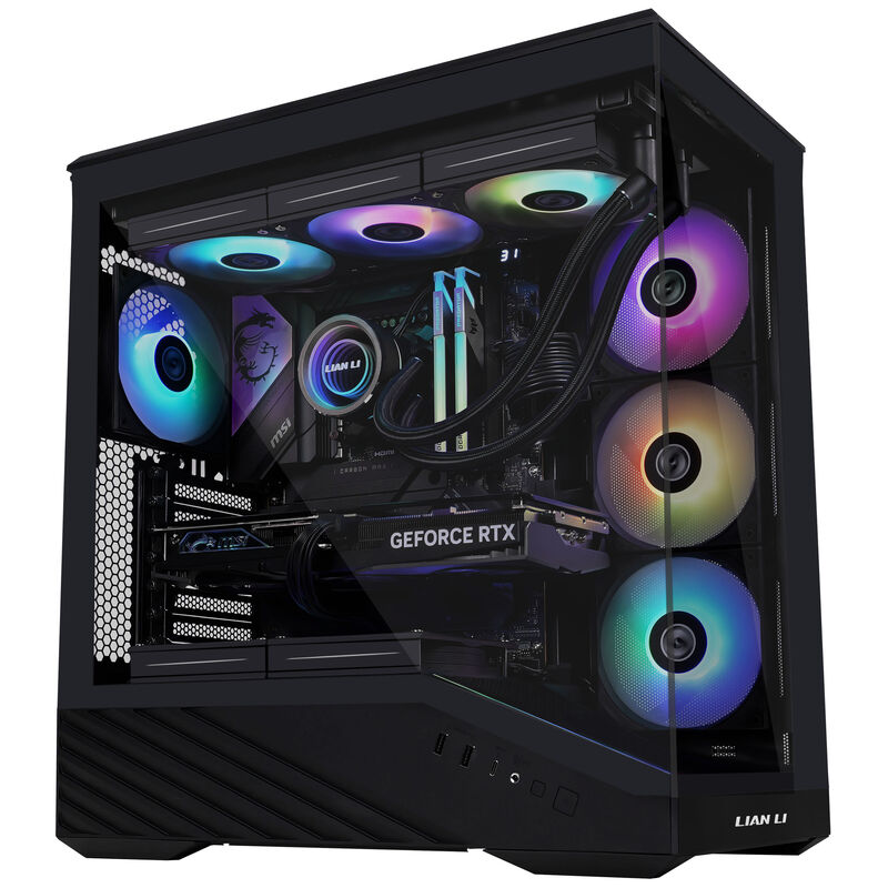 Detalj av Lian Li Vector V100 kabinett med RGB-belysning