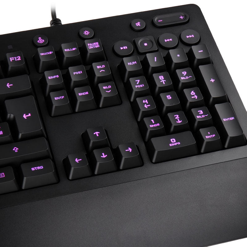 Logitech G213 Prodigy gamingtastatur RGB svart nærbilde håndleddstøtte