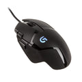 Logitech G402 Hyperion Fury gamingmus forfra svart og blå