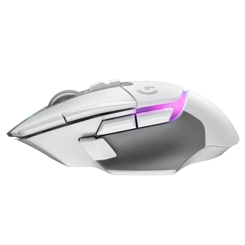 Logitech G502 X PLUS trådløs gamingmus 25K DPI RGB hvit nærbilde av scrollhjul