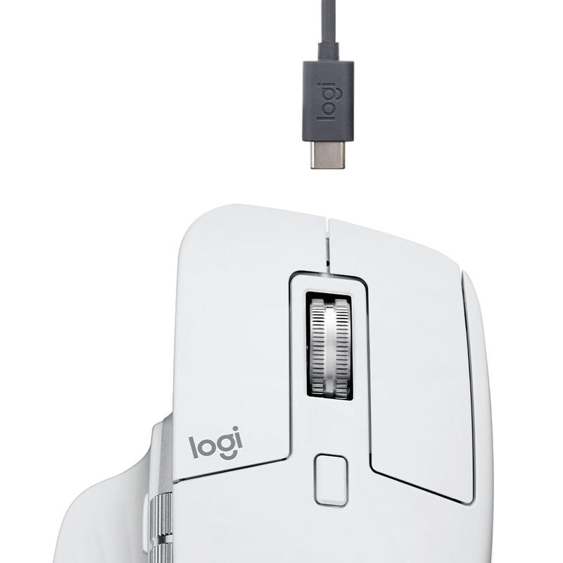 Sideprofil av Logitech MX Master 3S trådløs mus Logi Bolt Bluetooth lysegrå