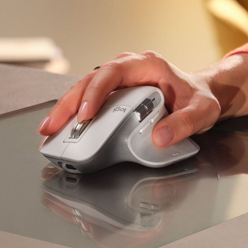 Pakningsinnhold for Logitech MX Master 3S trådløs mus Logi Bolt Bluetooth lysegrå