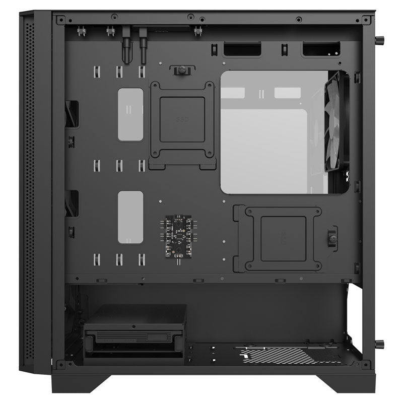 Nærbilde av herdet glass sidepanel på Montech AIR 100 ARGB kabinett