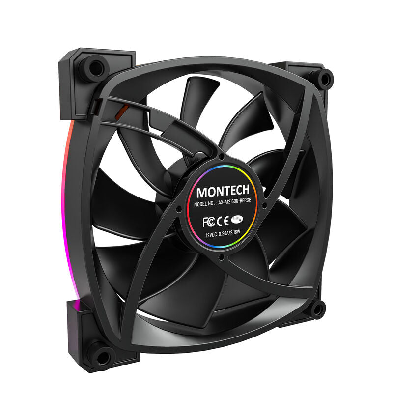 Montech AX120 PWM ARGB vifte 120 mm 3-pack svart montert i kabinett