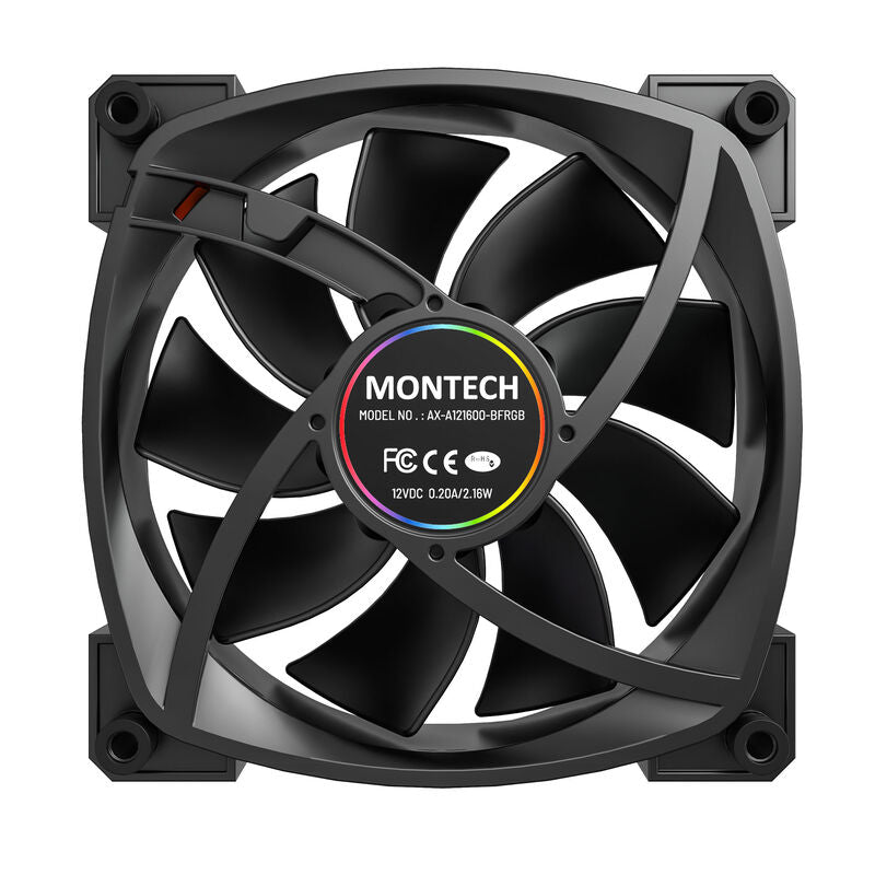 Montech AX120 PWM ARGB vifte 120 mm 3-pack svart nærbilde av RGB LED