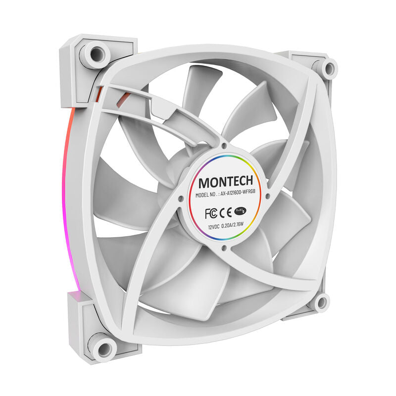 Montech AX120 PWM ARGB vifte 3-pakk 120 mm hvit montert i PC-kabinett