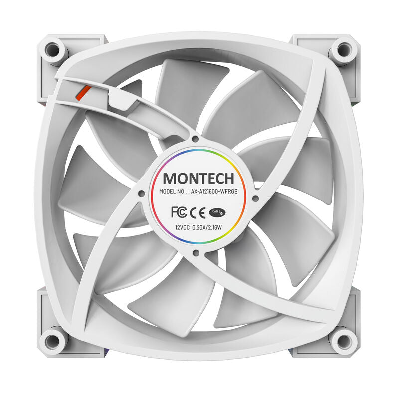 Montech AX120 PWM ARGB vifte 3-pakk 120 mm hvit nærbilde av RGB LED