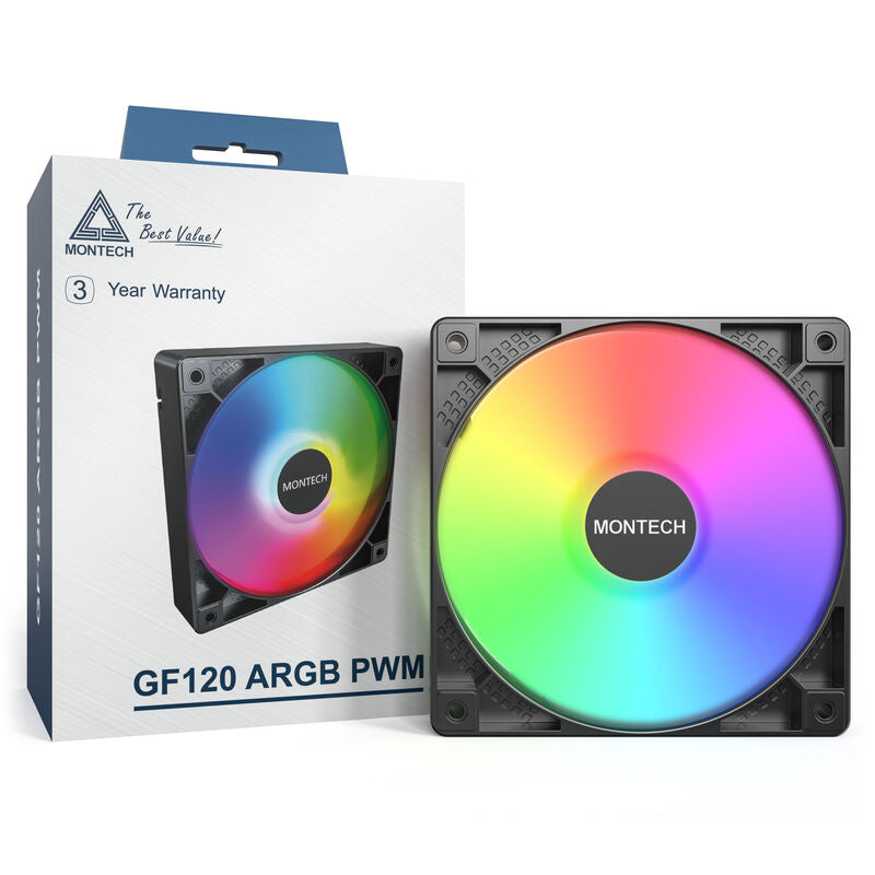 Montech GF120 PWM ARGB vifte 120 mm svart montert i PC