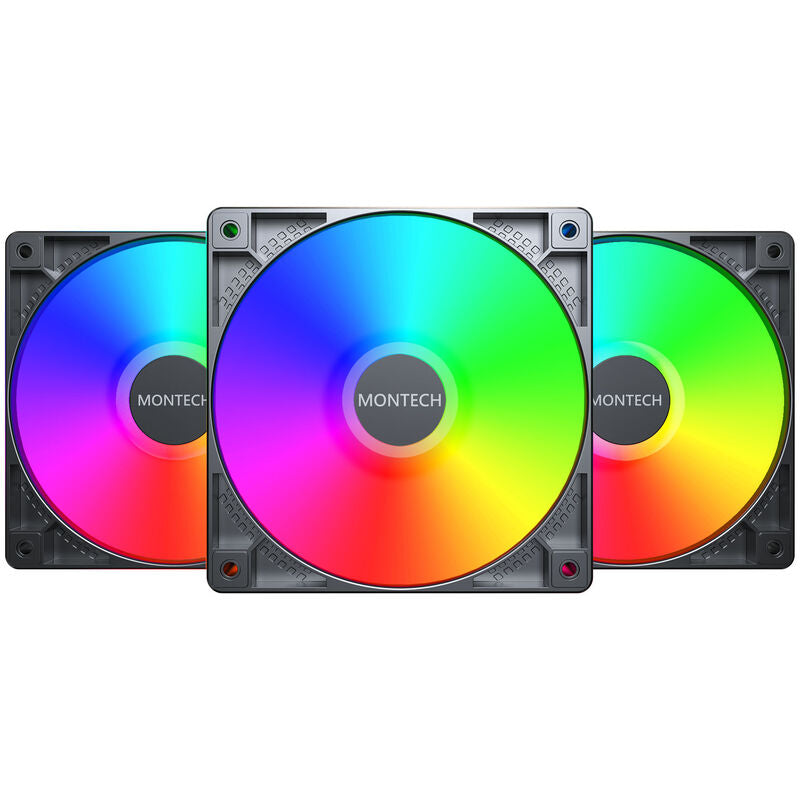 Montech GF120 PWM ARGB vifte 3-pakk 120 mm svart forfra