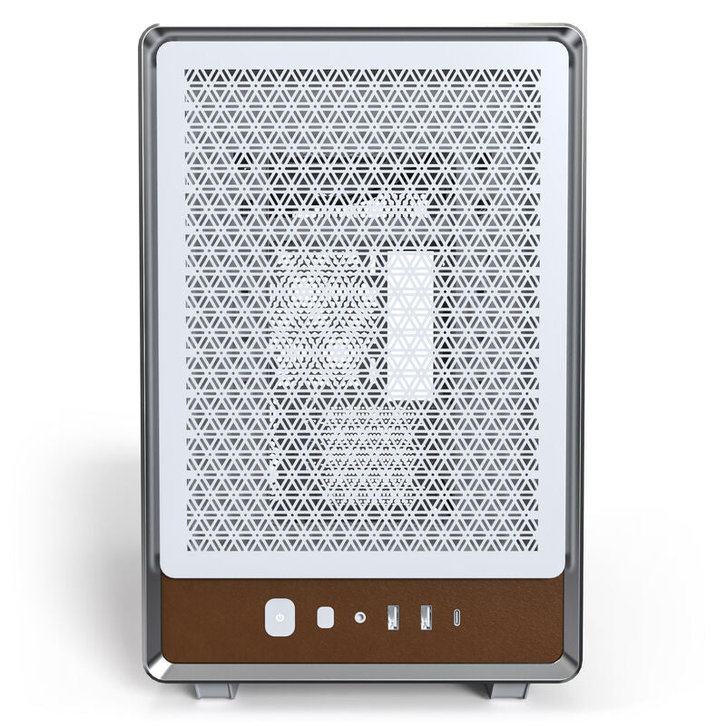 Nærbilde av Montech HERITAGE kabinett midtårn Micro-ATX hvit vindu