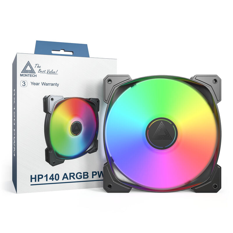 Montech HP140 PWM ARGB vifte 140 mm svart montert i PC-kabinett