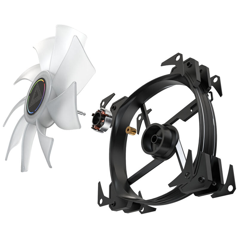 Nærbilde av rotorblader på Montech HP140 PWM ARGB vifte 140 mm svart