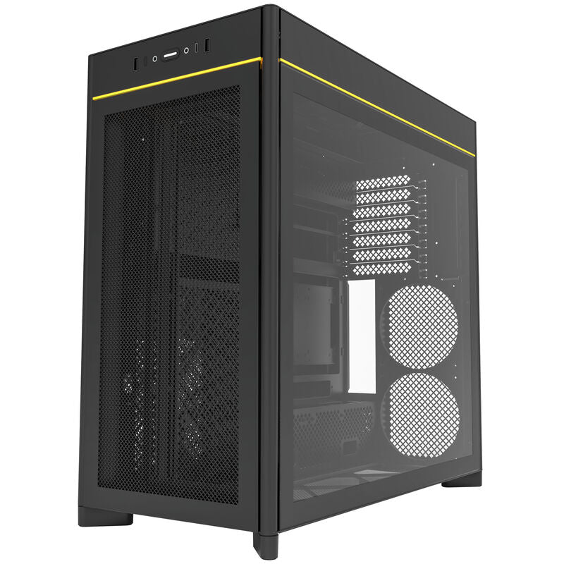Montech HS01 kabinett midtårn ATX aRGB Back Connect svart montert med komponenter