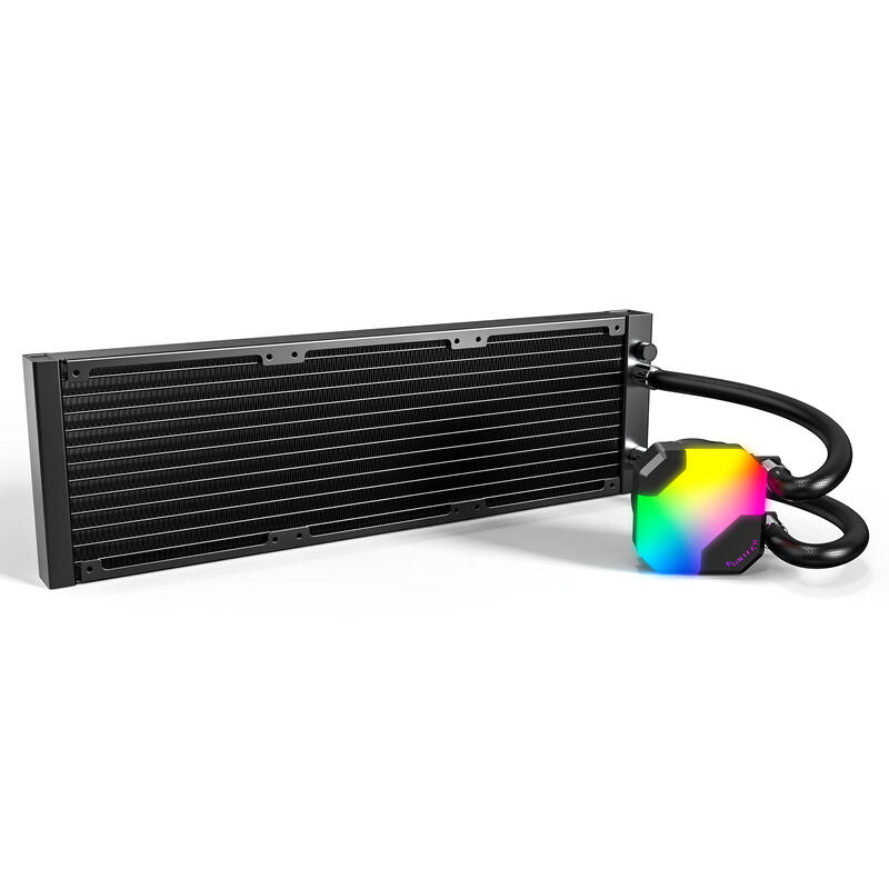 Detalj av Montech Hyper Flow ARGB AIO vannkjøling 360 mm svart med RGB-belysning