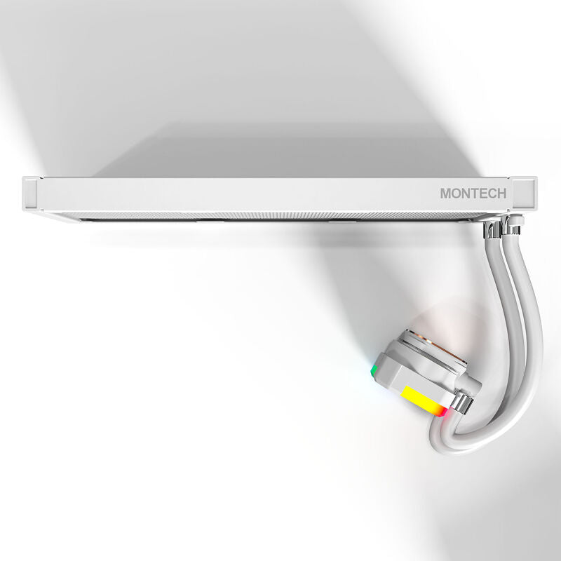 Montech Hyper Flow ARGB AIO vannkjøling 360 mm hvit montert i PC