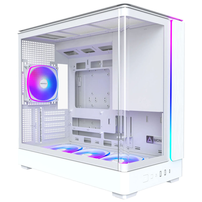 Montech KING 15 PRO kabinett mATX RGB herdet glass hvit forfra