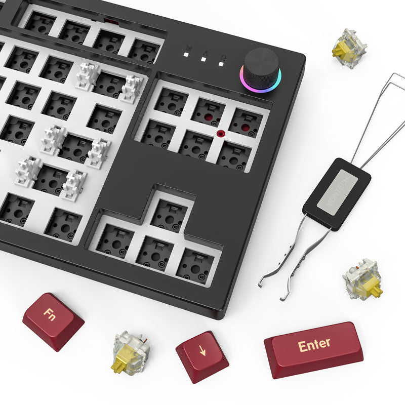 Nærbilde av Montech MKey TKL Darkness gamingtastatur mekaniske brytere