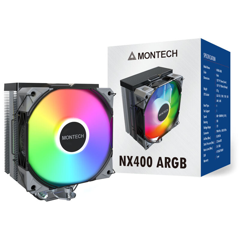 Montech NX400 Black CPU-kjøler ARGB 120 mm PWM svart sideprofil