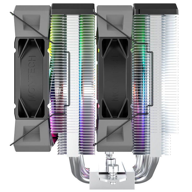 Montech NX600 ARGB CPU-kjøler dobbelttårn 2x 120 mm svart montert i system