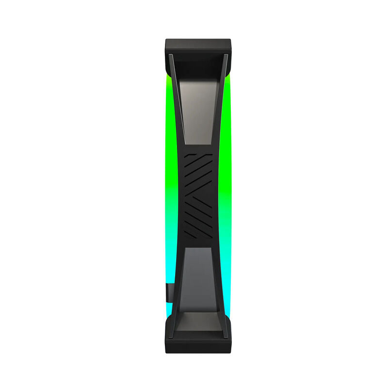 Nærbilde av Montech RX120 PRO PWM Reverse ARGB vifte 3-pack 120 mm hvit