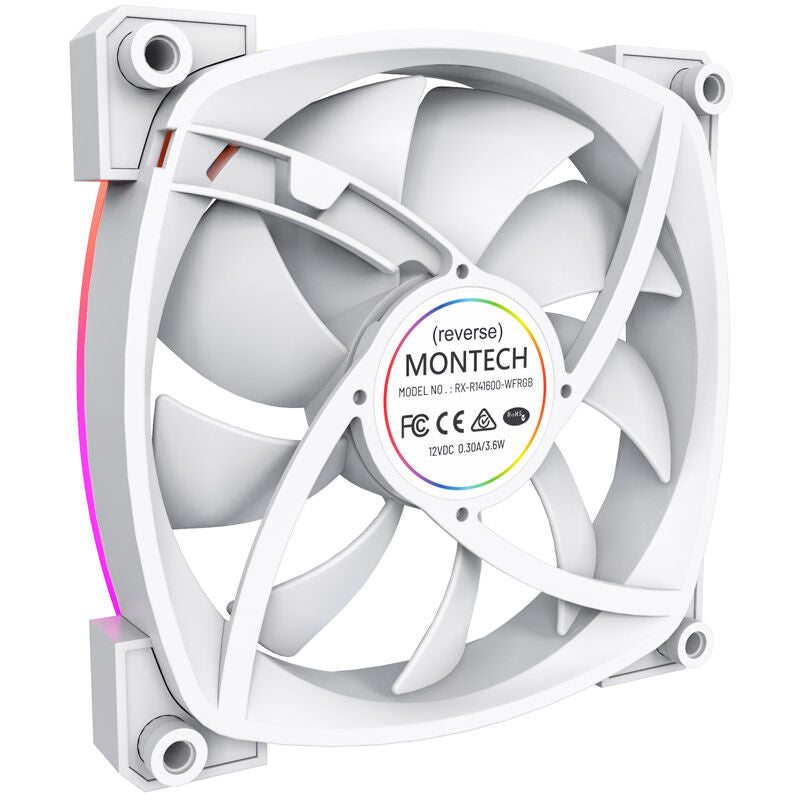 Montech RX140 PWM ARGB Reverse vifte 140 mm hvit detalj av vifteblader