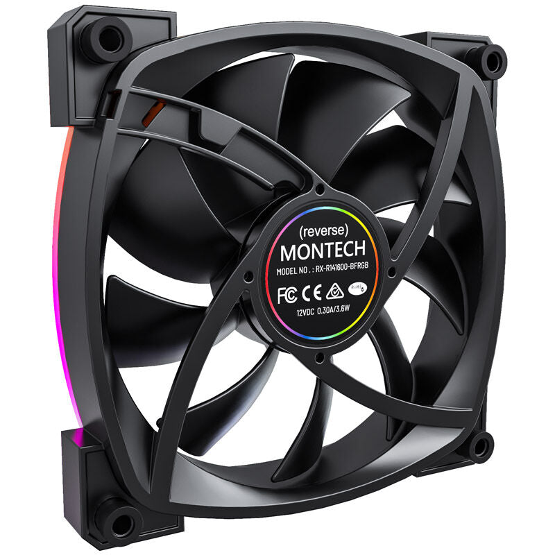 Montech RX140 PWM ARGB Reverse vifte 140 mm svart detalj av ramme