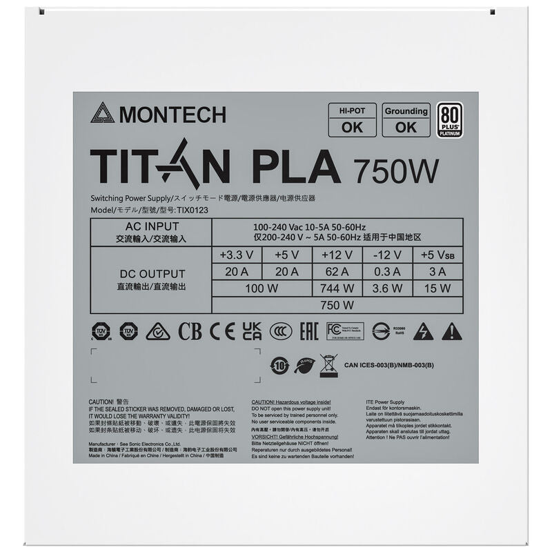 Vifte og kjølesystem på Montech Titan PLA 750 W strømforsyning