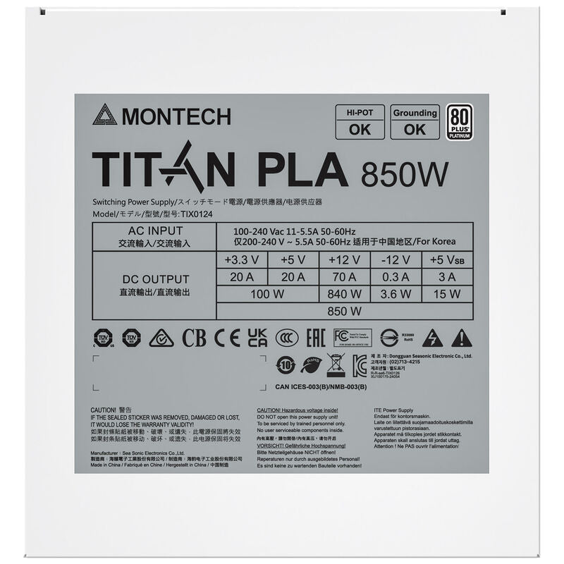 Montech Titan PLA strømforsyning i hvitt design