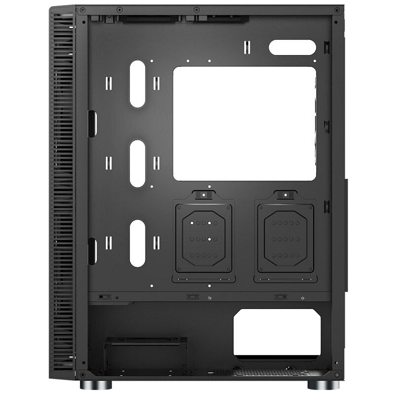 Nærbilde av Montech X3 Glass kabinett midtårn RGB herdet glass svart panel